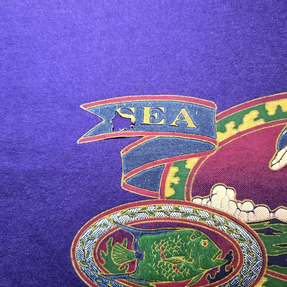 Vtg 90s Hilton Head Island T Shirt S Purple Sea Life Dolphin Sunset Graphic Tee - Picture 5 of 7